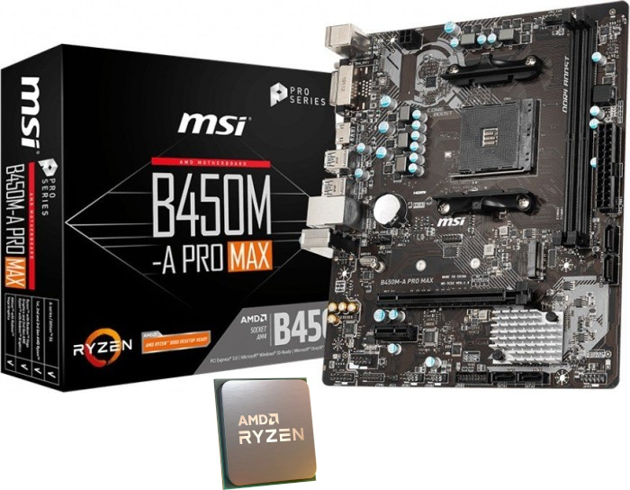 Procesor AMD Ryzen 5 3600 3.6GHz + Placa de baza MSI B450M-A PRO MAX (Starter KIT)