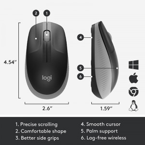 Logitech M190, Wireless, Mid Grey