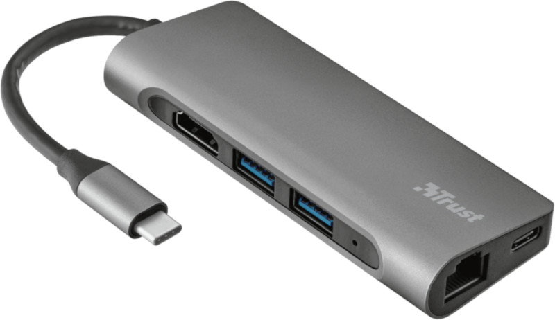 Trust Dalyx Aluminium 7-in-1, HDMI, LAN, Card reader, USB-C, 2x USB-A