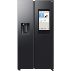 Frigider Side By Side Samsung RS90F66BEFEO, 614 L, Clasa E, Full No Frost, Digital Inverter, Family Hub, Twin Cooling Plus, Smart Conversion, Metal Cooling, AI Energy, SmartThings, Dozator de apa & gheata, Control electronic, 178 cm, Inox negru