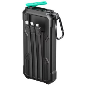 Baterie externa Joyroom 10000 mAh, 1x USB, 1x USB-C, Cablu USB-C & microUSB & Lightning integrat, Black