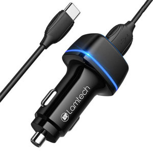 Lamtech 2x USB, Black + cablu USB-C