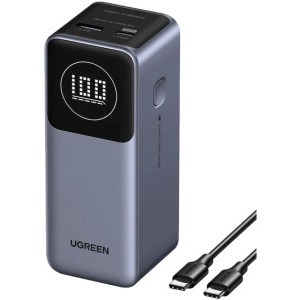 Baterie externa Ugreen PB724, 12000 mAh, 1x USB, 1x USB-C, 100 W, Display, Grey, posibilitate incarcare laptop