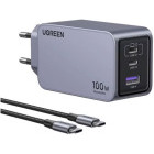 Incarcator retea Ugreen X757, 2x USB-C, 1x USB, Quick Charge 100 W, GaN, Grey