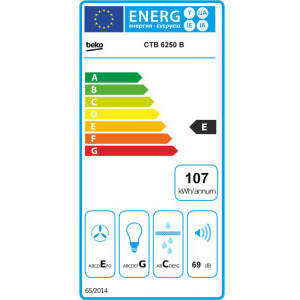 Beko telescopica CTB6250B, Putere de absorbtie 420 m3/h, 1 motor, 3 trepte putere, 60 cm, Negru