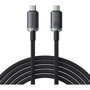Cablu de date / adaptor Baseus Crystal Shine, USB-C Male la USB-C Male, 100 W, 1.5 m, Black