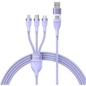 Cablu de date / adaptor Baseus Flash Series 2, USB-C Male la USB-C Male & MicroUSB Male & Lightning Male, 100 W, 1.2 m, Violet