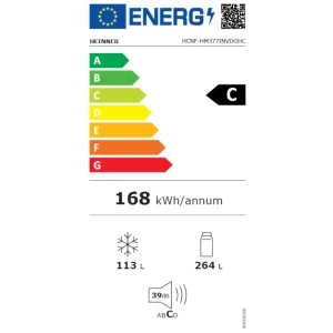 Heinner HCNF-HM377INVDGHC, 377 L, Clasa C, No Frost, Inverter, InoxCool, Control electronic, 200 cm, Antracit
