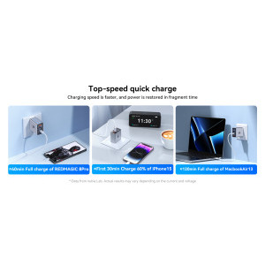 ZTE Nubia DAO 80W GaN, cablu inclus 100W, 3 porturi USB, Compatibil smartphone, laptop USB Type-C