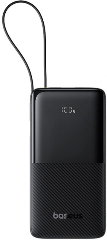 Baterie externa Baseus Bipow 2 Digital, 20000 mAh, 1x USB, 1x USB-C, 20 W, Display, Cablu USB-C integrat, Black