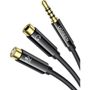 Ugreen AV141, Jack 3.5 mm Male - 2x Jack 3.5 mm Female, 0.2m, negru