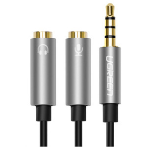 Ugreen AV141, Jack 3.5 mm Male - 2x Jack 3.5 mm Female, 0.2m, negru-gri