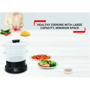 Tefal Aparat de gatit cu aburi, Aparat de gatit la aburi MiniCompact VC139810,800W, 6L, 2 compartimente, timer 60 min, indicator nivel apa, negru
