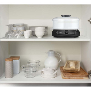 Tefal Aparat de gatit cu aburi, Aparat de gatit la aburi MiniCompact VC139810,800W, 6L, 2 compartimente, timer 60 min, indicator nivel apa, negru