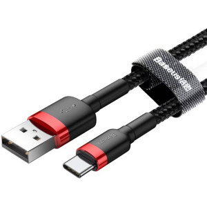 Baseus Cafule CATKLF-A91, USB Male la USB-C Male, 0.5 m, Black/Red, amperaj maxim suportat 3A