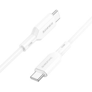 Cablu de date / adaptor Borofone BX70, USB-C Male la USB-C Male, 60W, 1 m, White, amperaj maxim suportat 3A