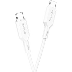 Borofone BX70, USB-C Male la USB-C Male, 60W, 1 m, White, amperaj maxim suportat 3A