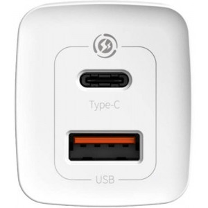 Baseus GaN2 Lite, Quick Charge 63W, 1x USB, 1x USB-C, White