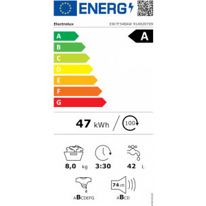 Electrolux EW7F348AW, 8 kg, 1400 RPM, Clasa A, Inverter, UltraCare, SteamCare, SensiCar, FreshScent, Alb