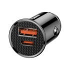Incarcator auto Baseus Circular Plastic PPS, 1x USB, 1x USB-C, 30W, Black