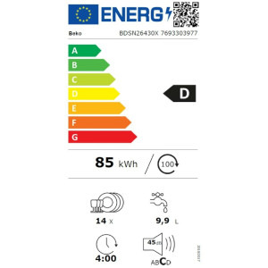 Beko BDSN26430X, 14 seturi, 6 programe, Clasa D, AutoDoor Opening, SteamGloss, TrayWash, Extra Drying, Flexible HalfLoad, 60 cm