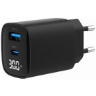 Incarcator retea Gembird TA-UC-PDQC30LCD-BK-01, 1x USB-C, 1x USB, Quick Charge 30 W, Display, Black