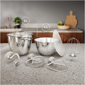 Electrolux Explore 6 E6KM1-4PPT, 1200 W, 10 viteze + Pulse, Boluri inox 4 L + 6 L, Iluminare LED pentru bol, Capac pentru dospire, Platinum Pearl, 6 L / 4L