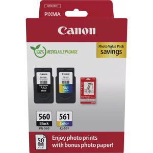Canon Cartus PG-560 + CL-561 + Hartie foto GP-501 50 de coli Value Pack