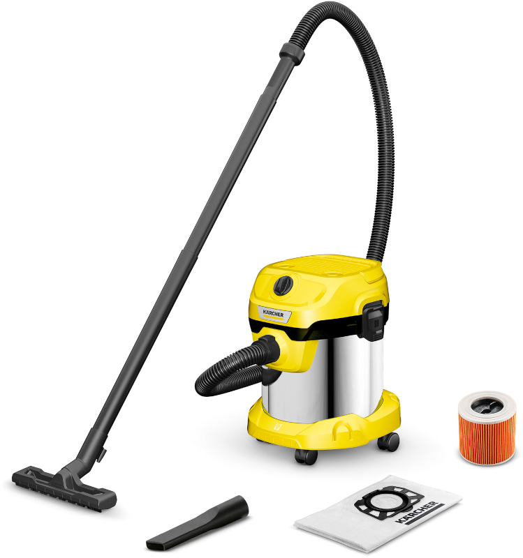 Aspirator Karcher WD 2 Plus S V-15/4/18/C, cu sac, 1000W, 15L, Galben/Negru/Argintiu