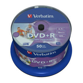 Mediu stocare Verbatim DVD+R 4.7GB 16x No ID brand Wide Inkjet Printable spindle 50 buc