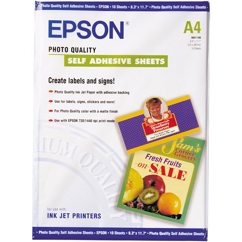 Hartie Epson Photo Quality Ink Jet Self-adhesive A4 10 coli