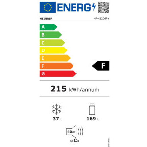 Heinner HF-H2206F+, 206 L, Clasa F, Termostat ajustabil, Iluminare LED, 143 cm, Alb