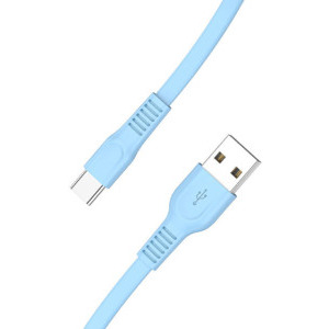 Cablu de date / adaptor Lamtech Flat USB Male la USB-C Male, 1 m, Blue, amperaj maxim suportat 3A