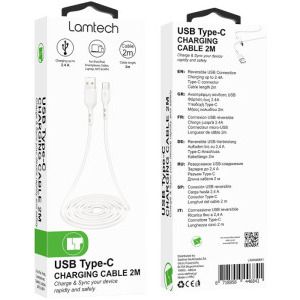 Lamtech USB Male la USB-C Male, 2.1A 2 m, White