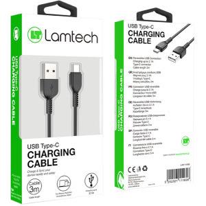 Lamtech USB Male la USB-C Male, 2.1A 3 m, Black