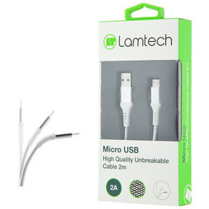 Lamtech Unbreakable, USB Male la microUSB Male, 2 m, Silver