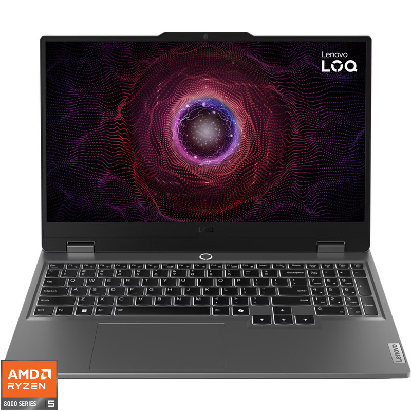 Laptop Lenovo Gaming 15.6'' LOQ 15AHP9, FHD IPS 144Hz G-Sync, Procesor AMD Ryzen™ 5 8645HS (16M Cache, up to 5.0 GHz), 16GB DDR5, 512GB SSD, GeForce RTX 4050 6GB, No OS, Luna Grey