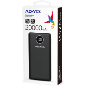 ADATA P20000QCD, 20000 mAh, 2x USB, 1x USB-C, 3A, Quick Charge 3.0, Black