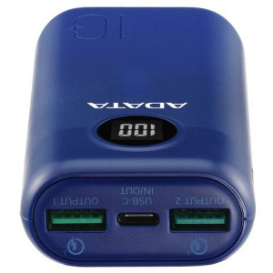 ADATA P10000QCD, 10000 mAh, 2x USB, 1x USB-C, 3A, Quick Charge 3.0, Dark Blue