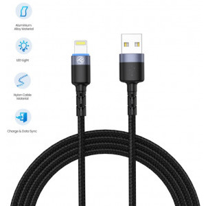 Tellur USB Male la Lightning Male, Led, Nailon, 1.2 m, Black, amperaj maxim suportat 3A