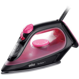 Braun Fier de calcat TexStyle 1 SI1070PU, 2000W, 25g/min, Negru/Roz