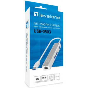LevelOne 1x USB-A Male - 1x RJ45 Female + 3x USB 3.0 Female, Argintiu