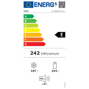 Fram FC-VRR341YLE++, 340 L, Clasa E, Less Frost, Control mecanic, Iluminare LED, 190 cm, Galben