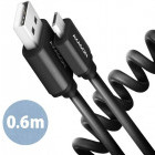 Cablu de date / adaptor AXAGON Twister, USB Male la microUSB Male, 0.6 m, Black