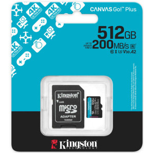 Kingston microSDXC Canvas Go Plus Gen4 Class 10 UHS-I A2 512GB + Adaptor