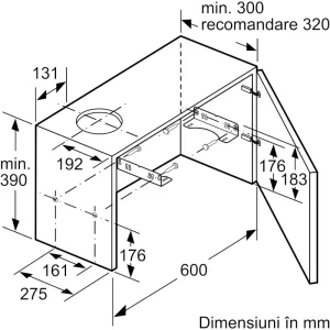 Bosch telescopica DFM064W55, Putere de absorbtie 394 m3/h, Clasa C, 3 trepte de viteza, Iluminare LED, 60 cm, Argintiu