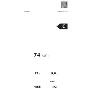 Bosch SMS4HTW16E, 13 seturi, 6 programe, Clasa C, EcoSilence Drive, ExtraDry, VarioFlex, AquaStop, AquaSensor, ActiveWater, Home Connect, 60 cm, Alb