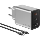 Incarcator retea EcoFlow EFA-65W-GAN, 2x USB-C, 1x USB, Quick Charge 65 W, GaN, Grey