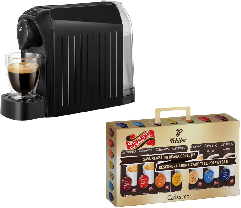 Espressor de cafea Tchibo  Cafissimo easy Black + 70 capsule cadou, 1250W, 0.65L