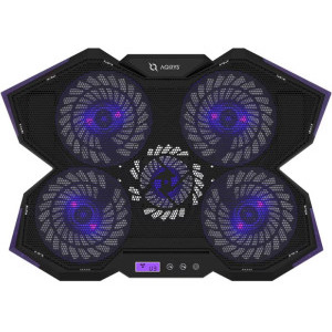 Stand/Cooler notebook AQIRYS Spider, diagonala max. de pana la 17.3 inch, 5 ventilatoare, iluminare LED, ecran LCD integrat